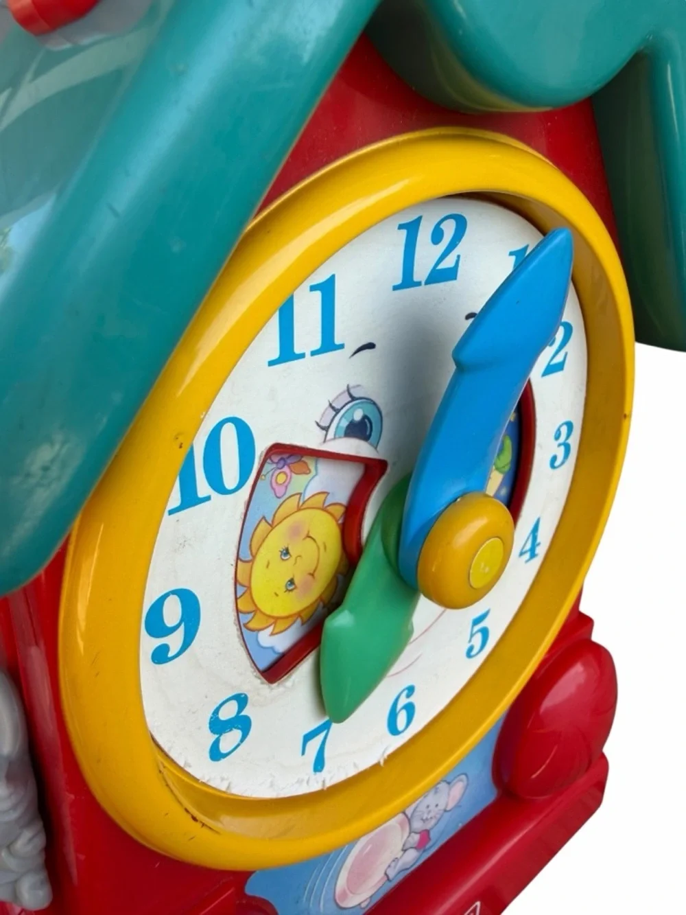VTG 1994 Fisher-Price Musical Teaching Clock Wind-Up Toy Primary Colors Works!